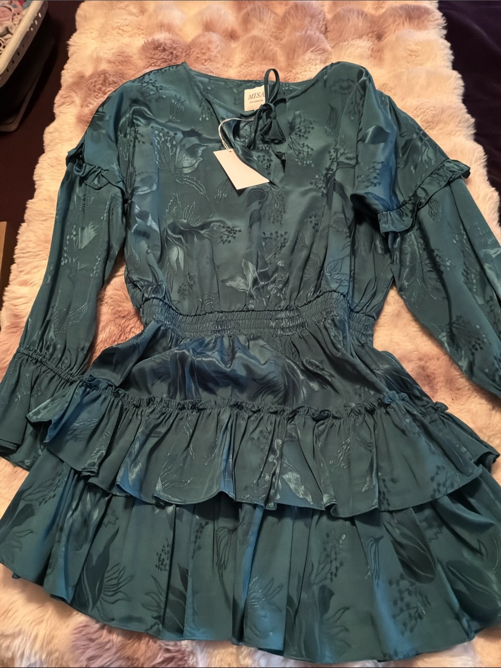 Misa Los Angeles Teal Ruffle skirt, gorgeous color.